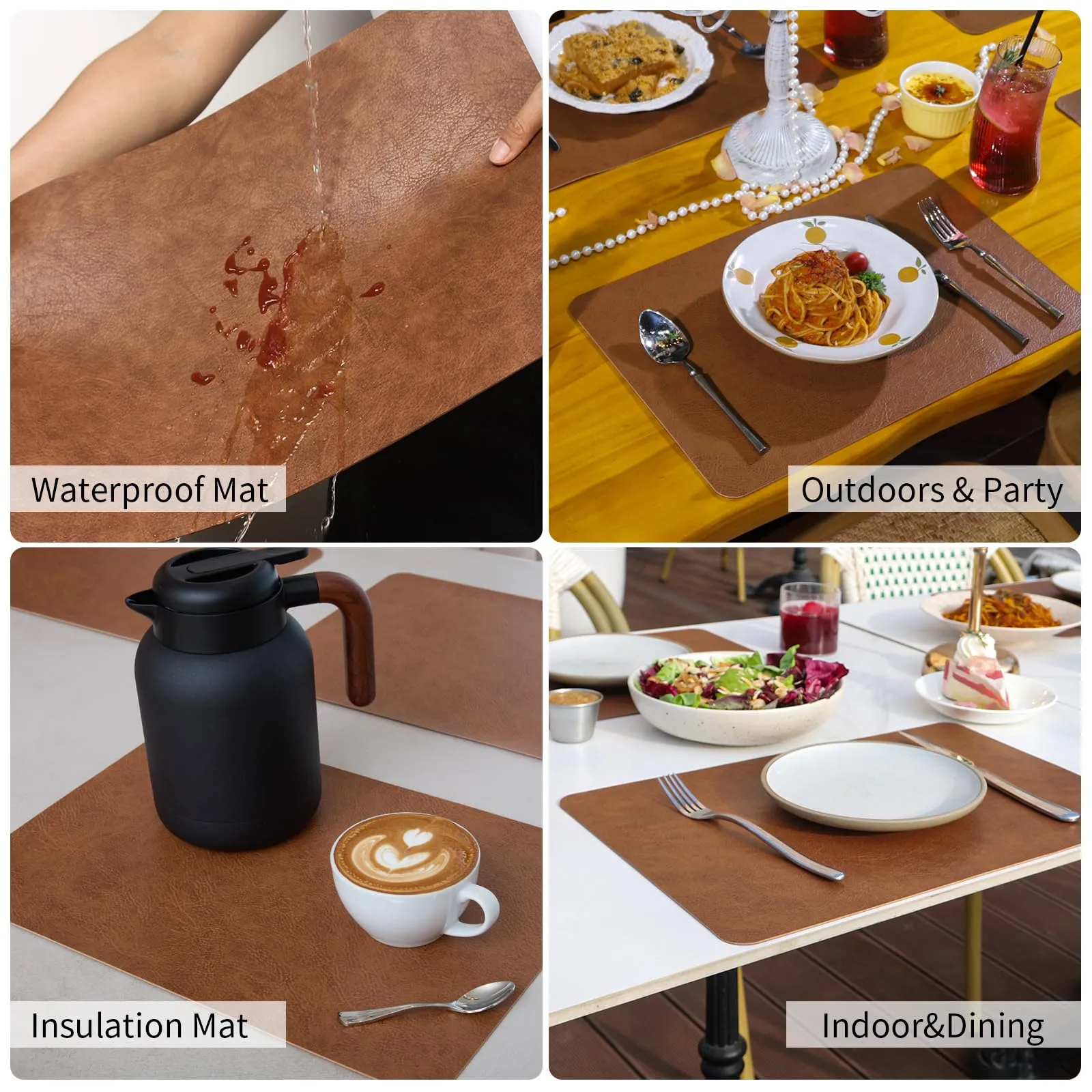 EDanle Cowhide Pattern Faux Leather Placemats Set of 6, Heat Resistant Non-Slip