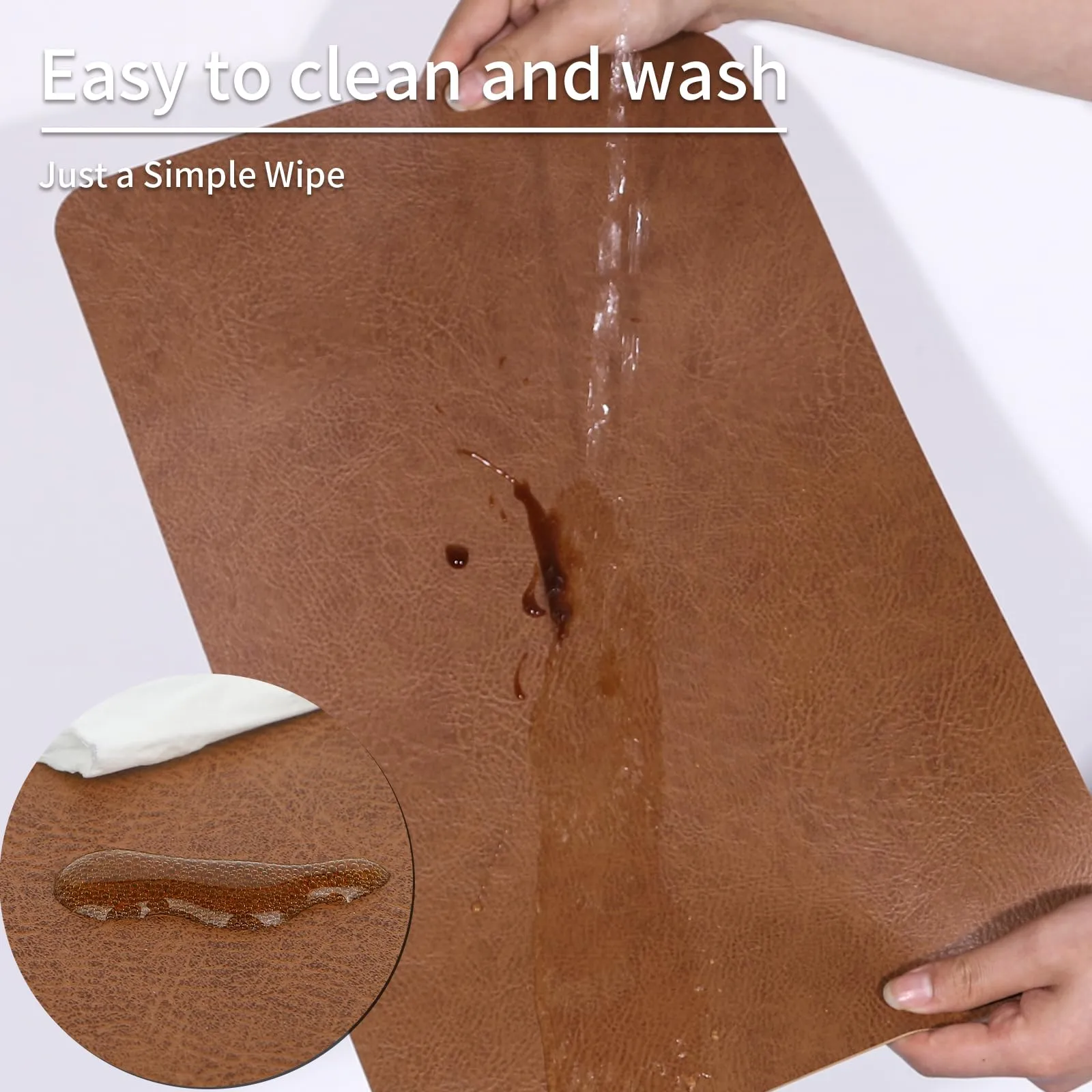 EDanle Cowhide Pattern Faux Leather Placemats Set of 6, Heat Resistant Non-Slip