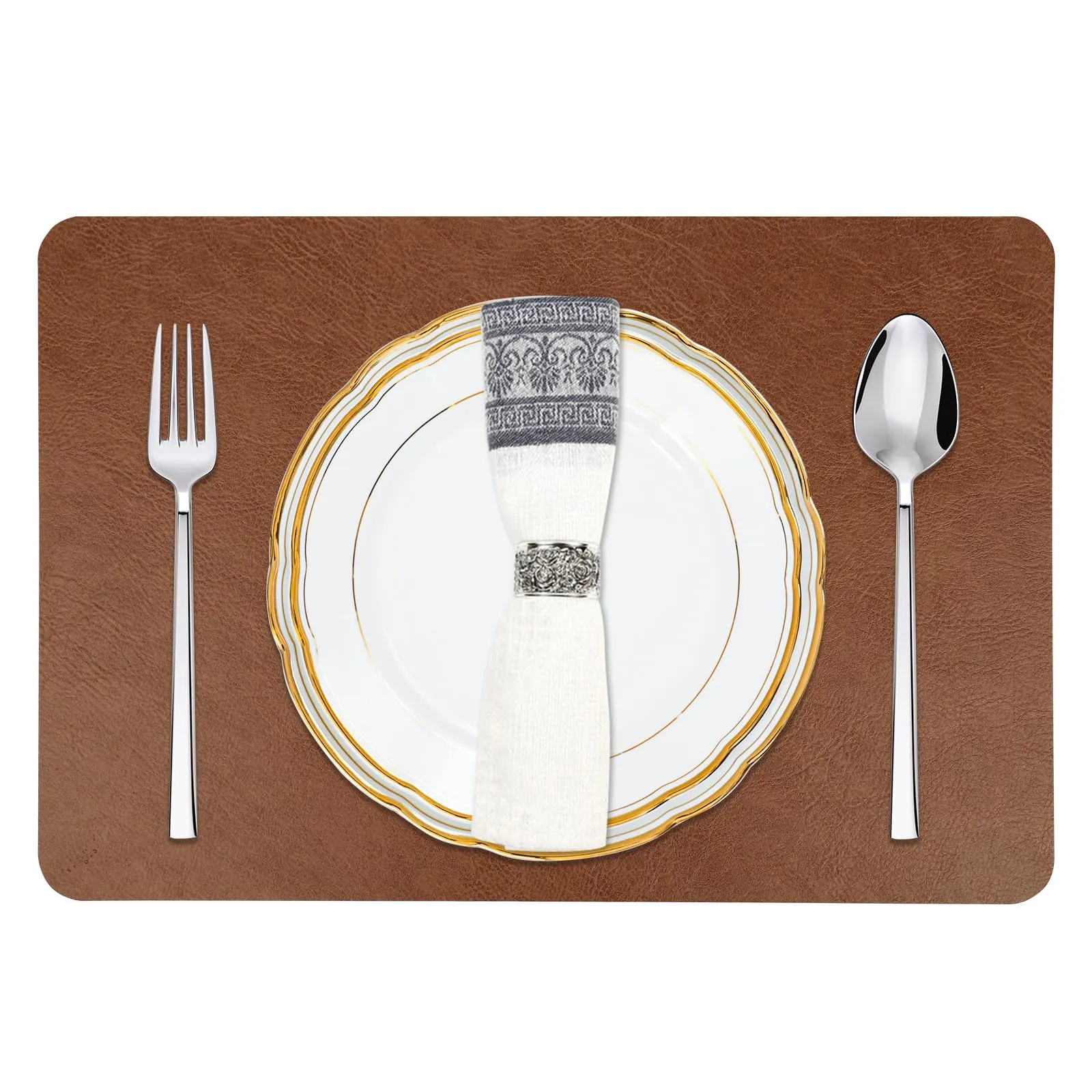 EDanle Cowhide Pattern Faux Leather Placemats Set of 6, Heat Resistant Non-Slip