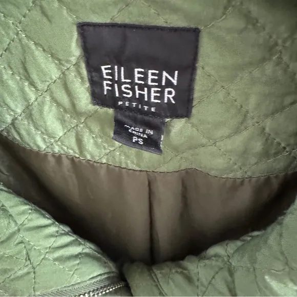 Eileen Fisher Petite Green Quilted Silk Jacket Size SP