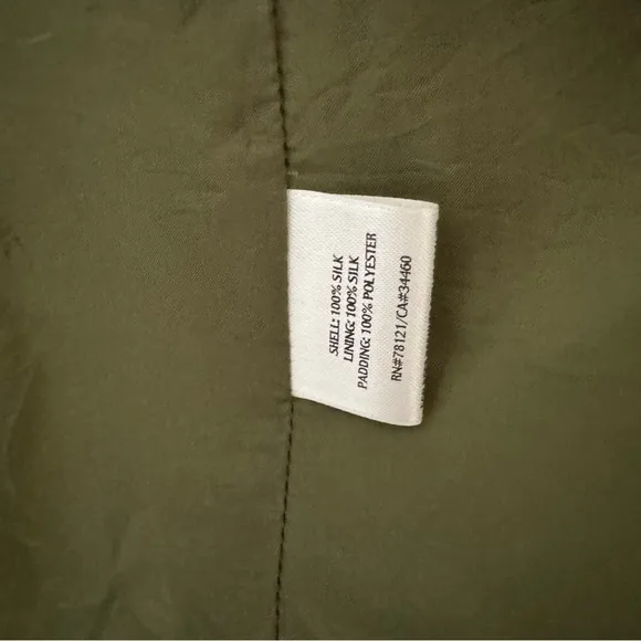 Eileen Fisher Petite Green Quilted Silk Jacket Size SP