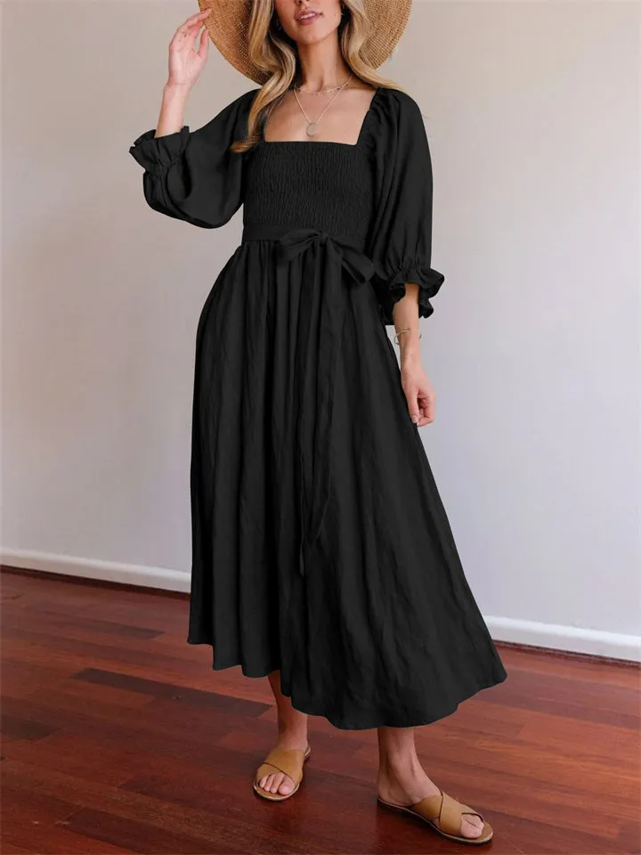 Elegant Puff Sleeve Smocked Dress for Women