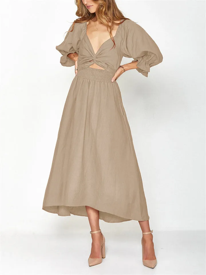 Elegant Puff Sleeve Smocked Dress for Women