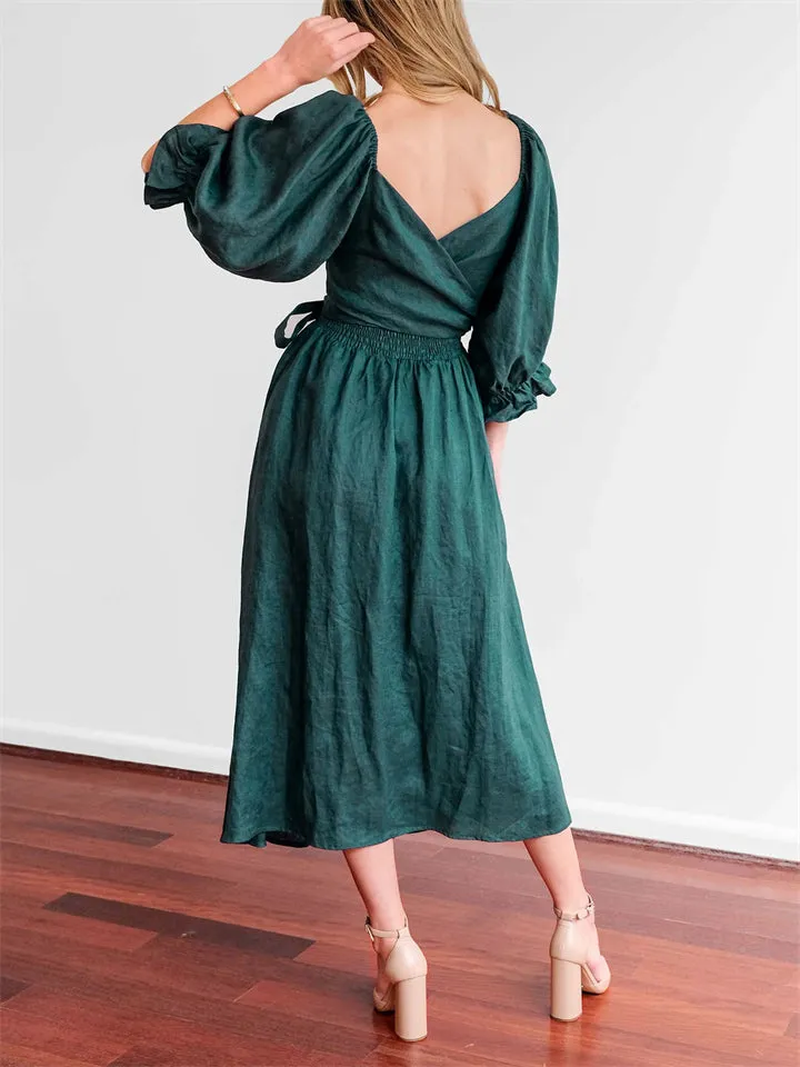 Elegant Puff Sleeve Smocked Dress for Women