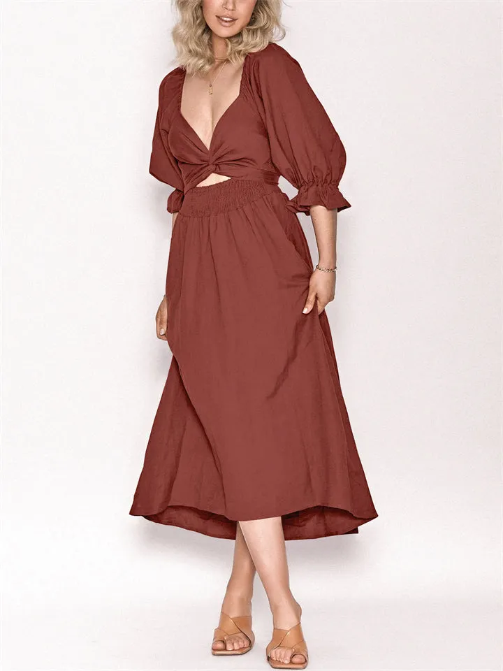 Elegant Puff Sleeve Smocked Dress for Women