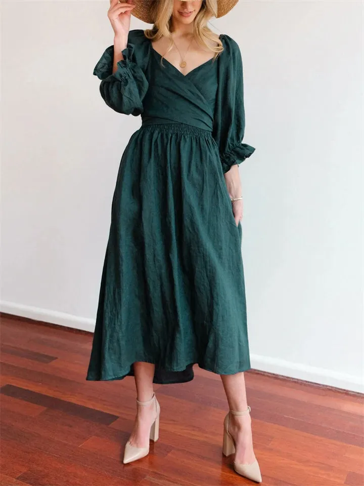 Elegant Puff Sleeve Smocked Dress for Women
