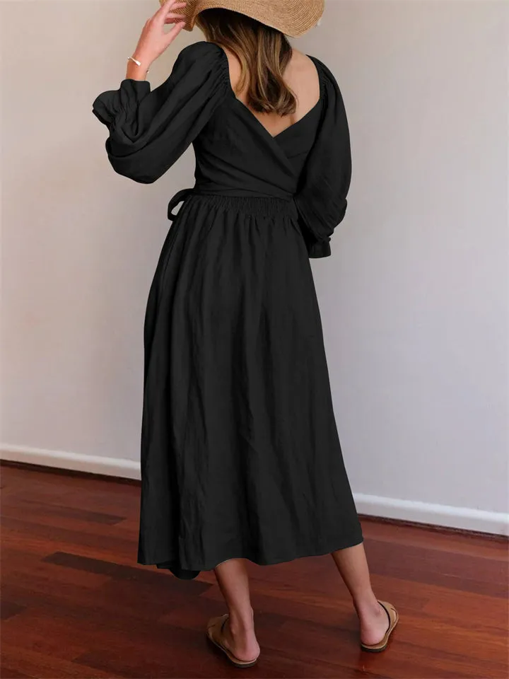 Elegant Puff Sleeve Smocked Dress for Women