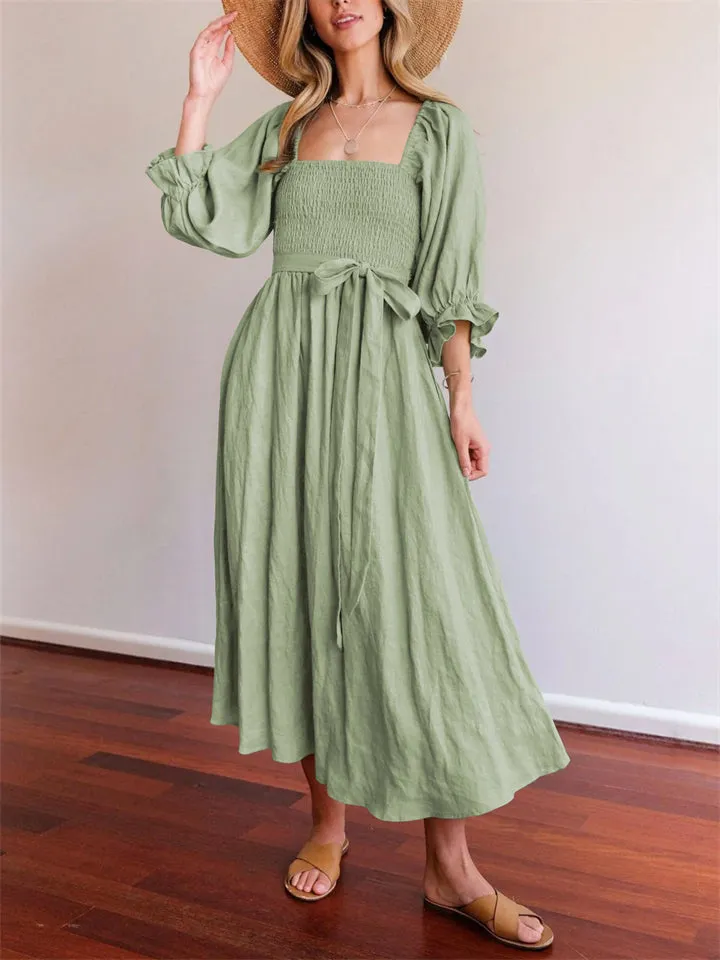 Elegant Puff Sleeve Smocked Dress for Women