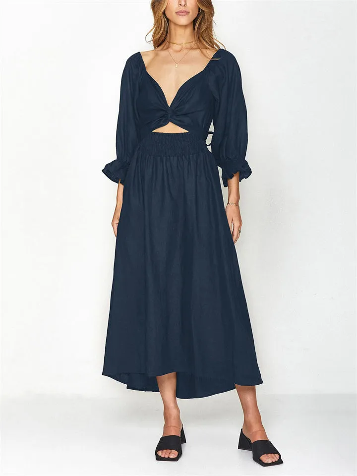 Elegant Puff Sleeve Smocked Dress for Women