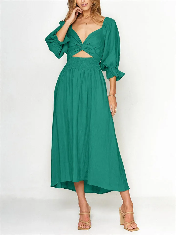 Elegant Puff Sleeve Smocked Dress for Women