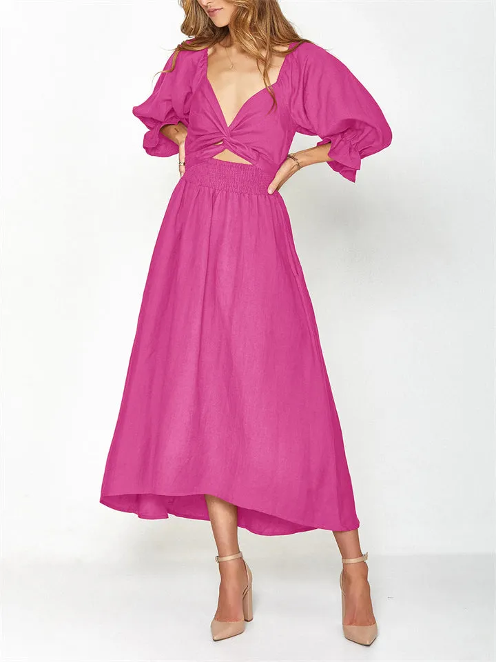 Elegant Puff Sleeve Smocked Dress for Women