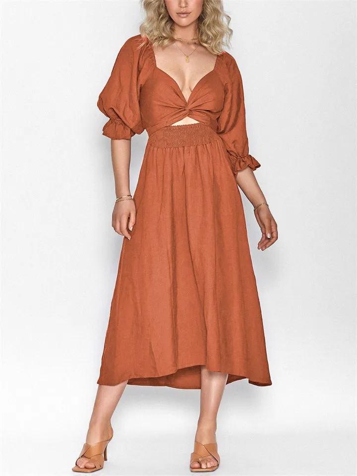 Elegant Puff Sleeve Smocked Dress for Women