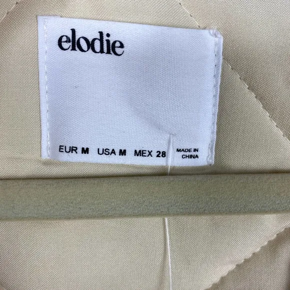 Elodie Jacket Medium Womens Ecru Floral Quilted Vneck Patch Pockets