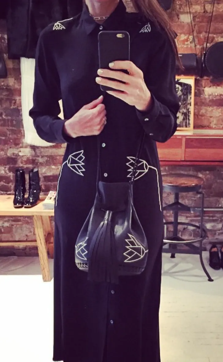 Embroidered Lotus Bullet Bag