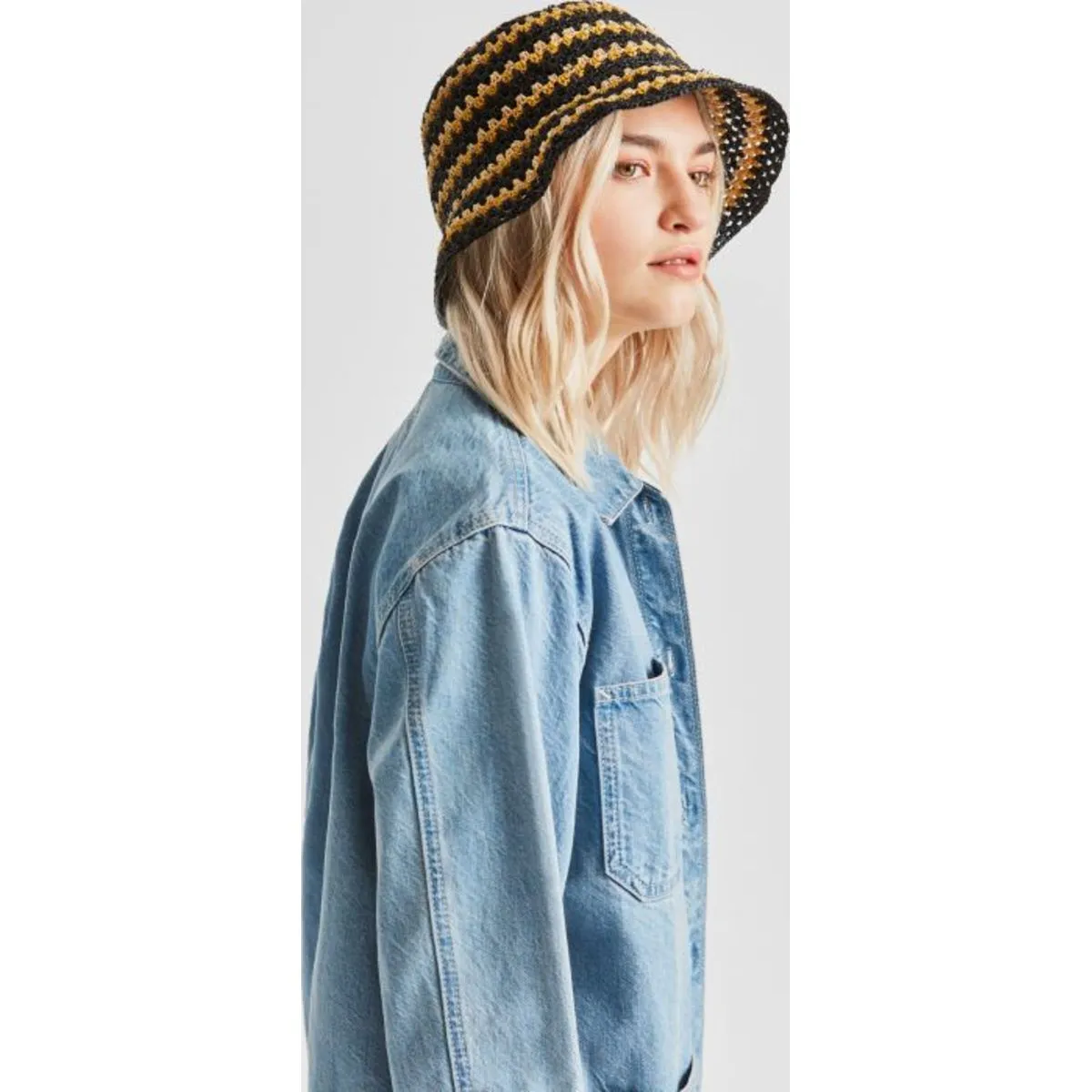 Essex Raffia Bucket Hat - Black/White/Sunset