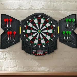 Exclusive Compact Electronic Game Room Dart Board Cabinet Set