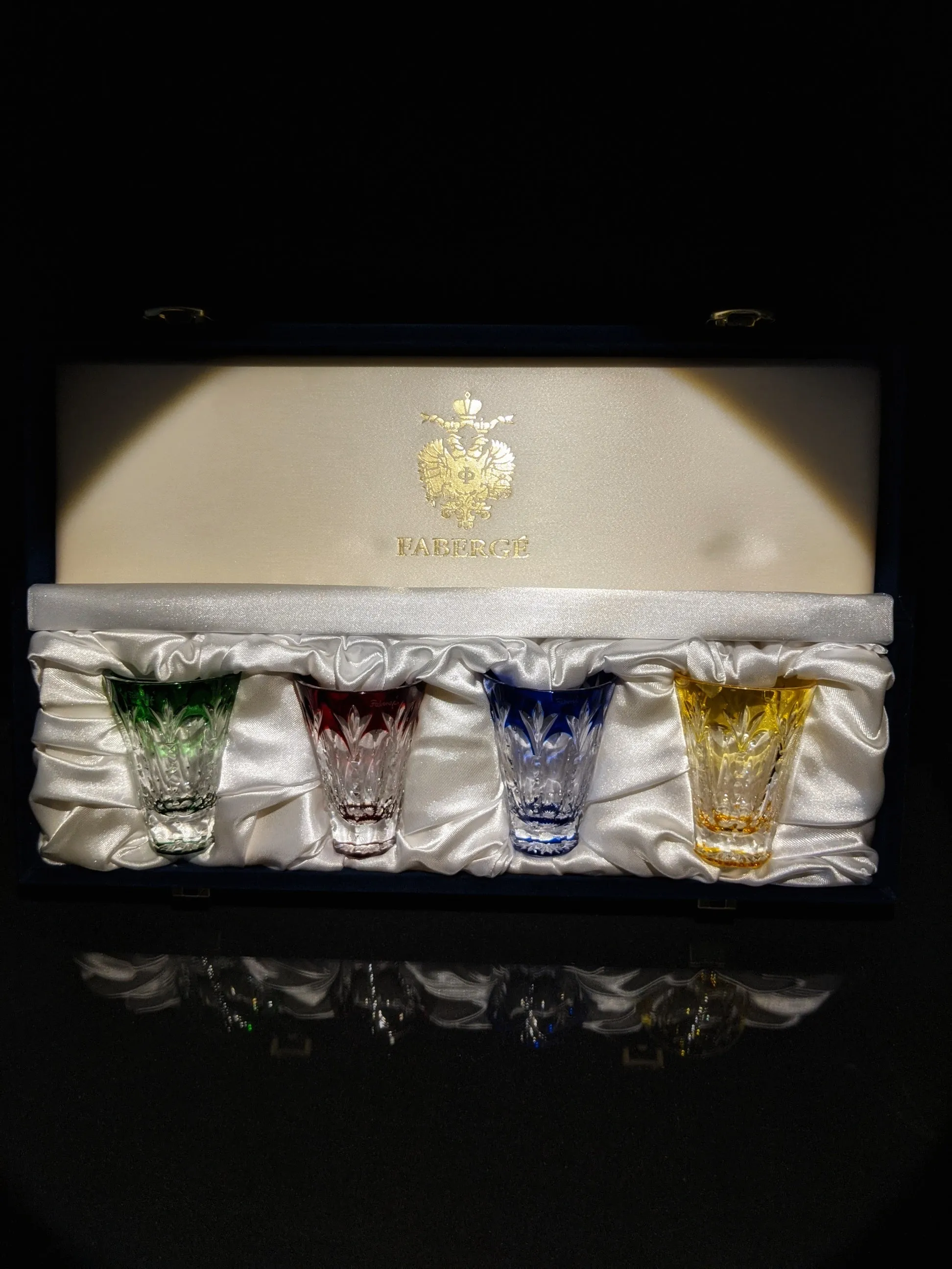 Faberge Crystal Ice Bucket with shot glasses
