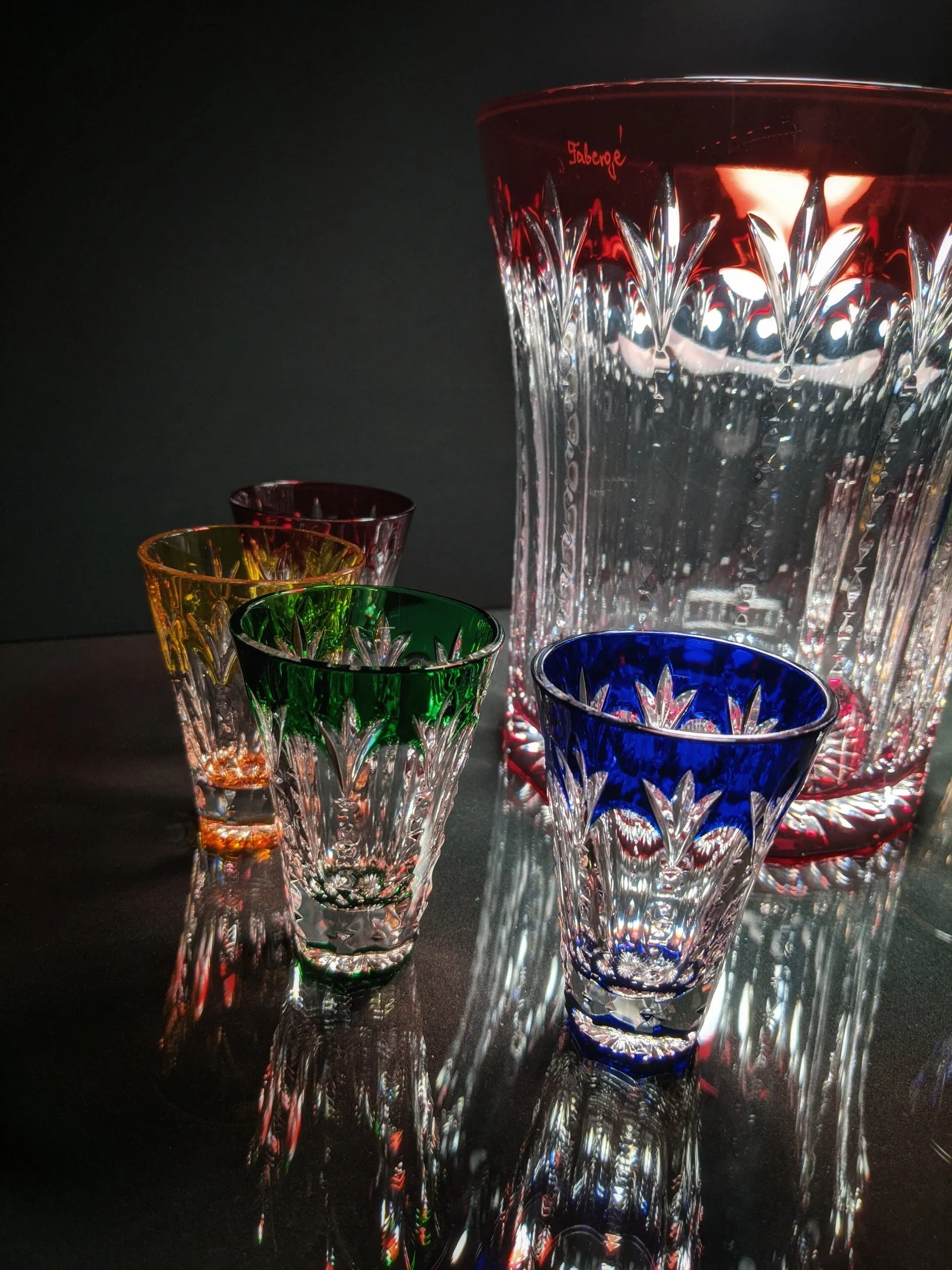 Faberge Crystal Ice Bucket with shot glasses