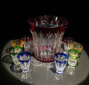 Faberge Crystal Ice Bucket with shot glasses