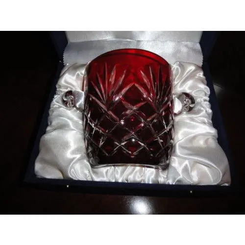 FABERGE ODESSA RUBY RED CASED CUT TO CLEAR CRYSTAL ICE BUCKET