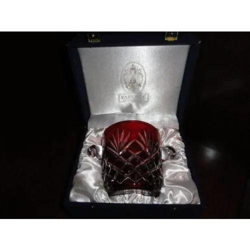 FABERGE ODESSA RUBY RED CASED CUT TO CLEAR CRYSTAL ICE BUCKET