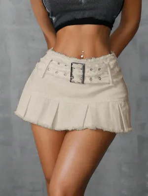 Falda vaquera mini elegante con flecos