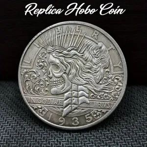 FANTASY PIECE REPLICA '1935 Peace' Skull Hobo Coin  (#coin011)