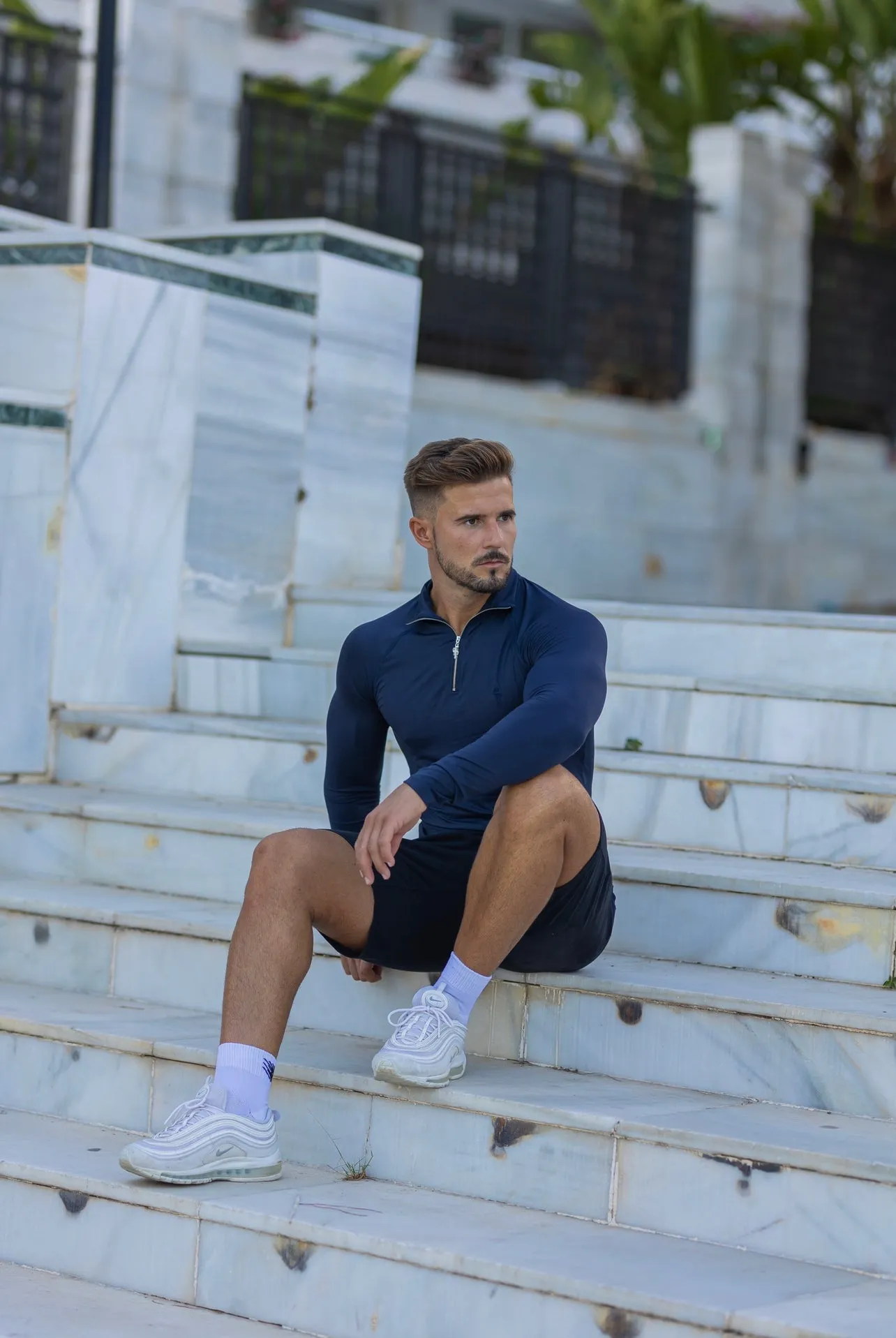 Father Sons Long Sleeve Navy Half Zip Gym Top - FSH712
