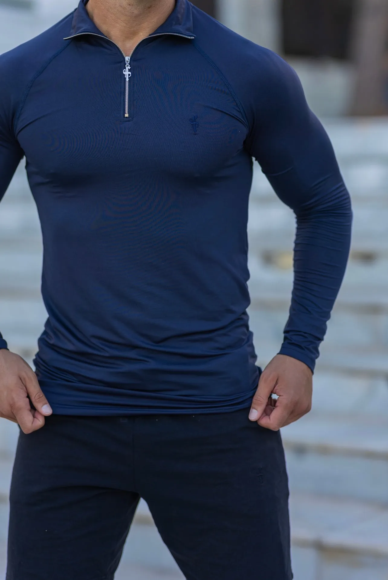 Father Sons Long Sleeve Navy Half Zip Gym Top - FSH712