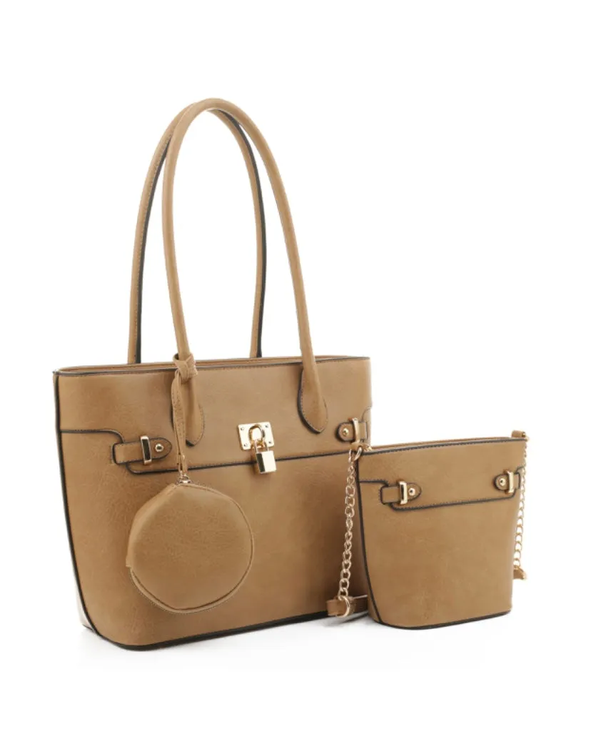 Faux Leather 3 Piece Handbag Set