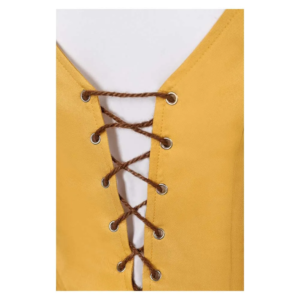 Final Fantasy VII Aerith Gainsborough Yellow Dress Set Cosplay Costume Outfits Halloween Carnival Suit