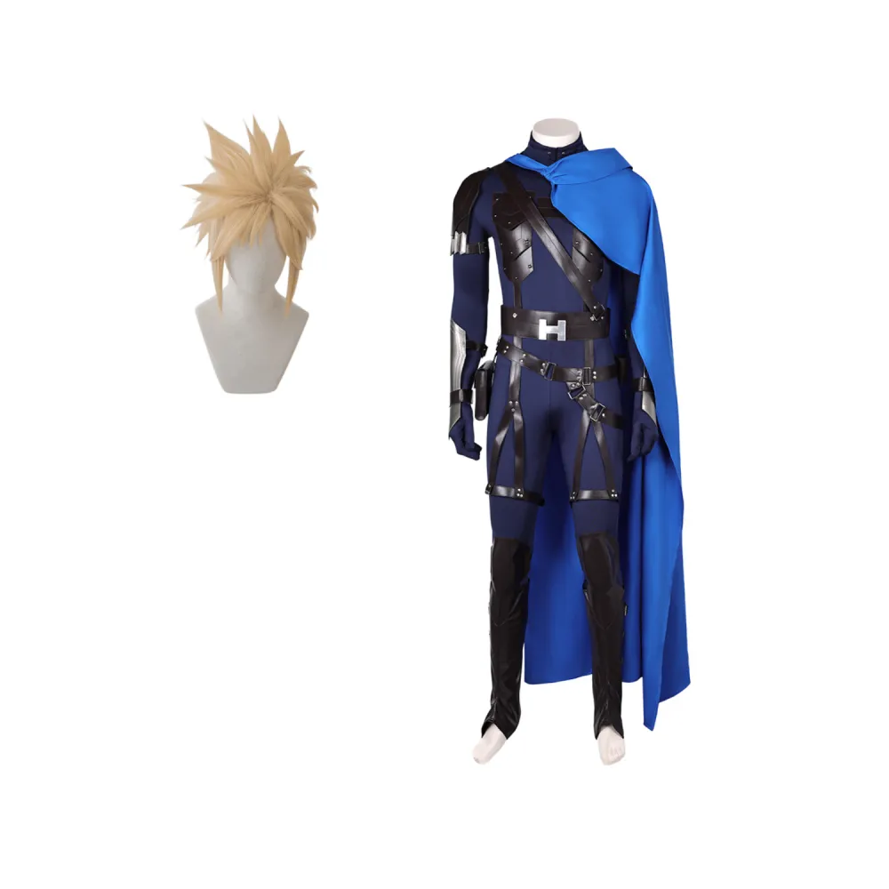 Final Fantasy VII Rebirth Cloud Strife Blue and Black Combat Suit Set Cosplay Costume Outfits Halloween Carnival Suit