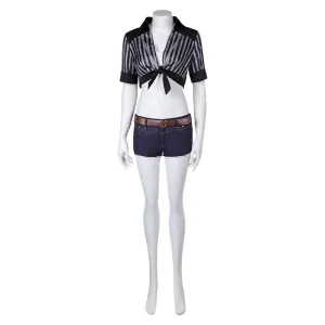 Final Fantasy VII Tifa Lockhart Black Striped Short-Sleeve Sun Protection Swimwear Cosplay Costume Outfits Halloween Carnival Suit