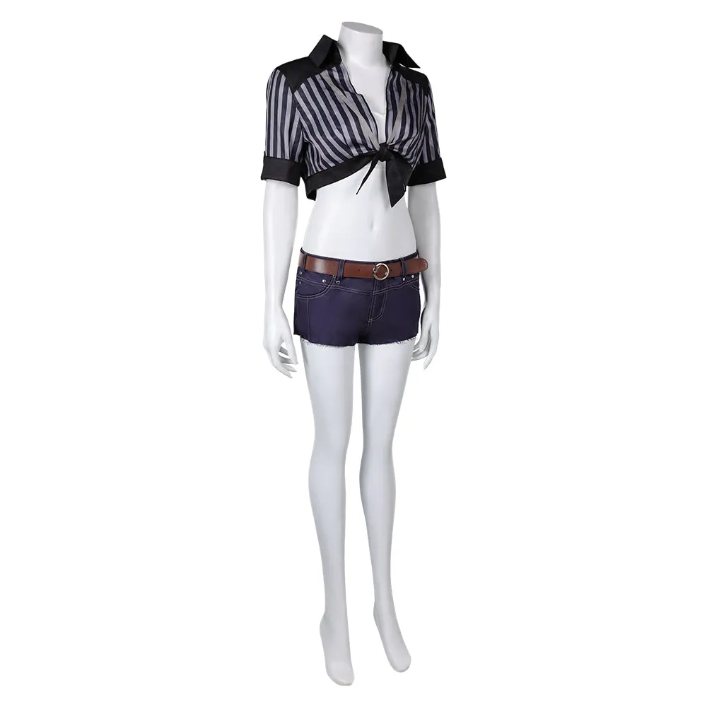 Final Fantasy VII Tifa Lockhart Black Striped Short-Sleeve Sun Protection Swimwear Cosplay Costume Outfits Halloween Carnival Suit