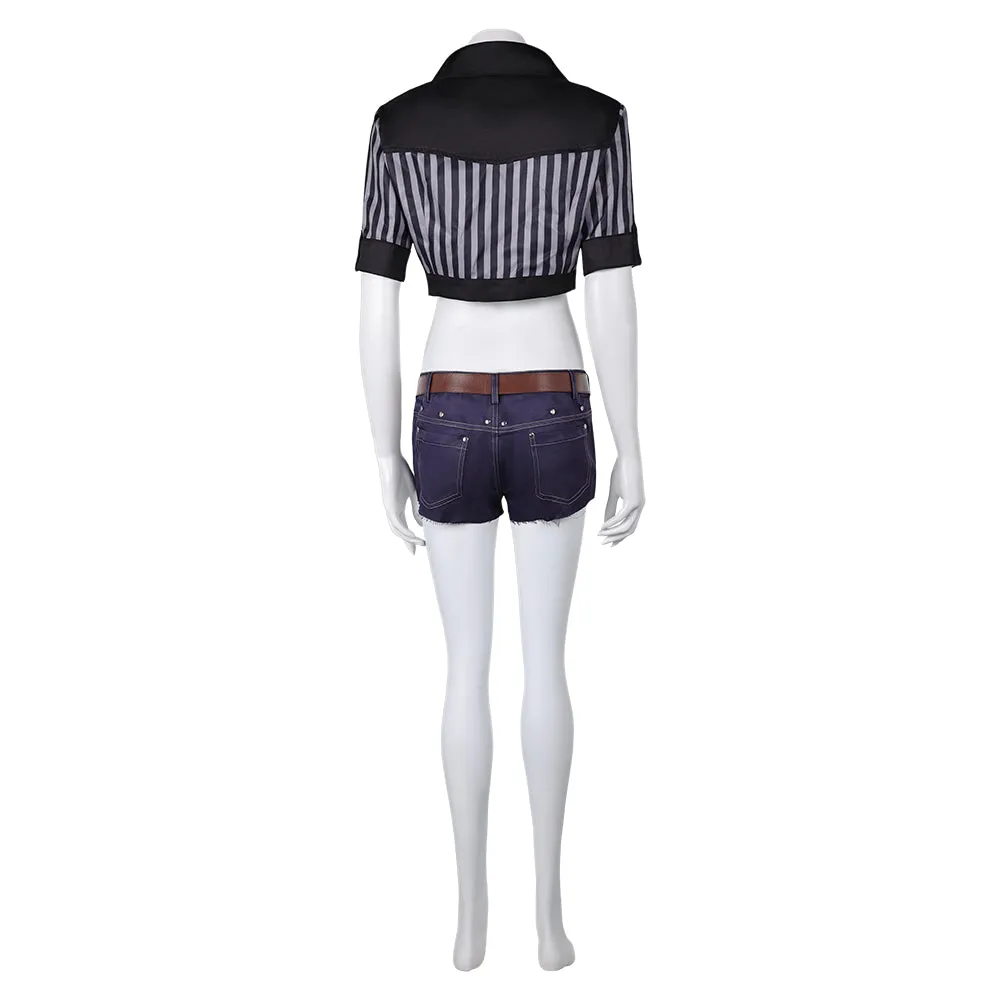 Final Fantasy VII Tifa Lockhart Black Striped Short-Sleeve Sun Protection Swimwear Cosplay Costume Outfits Halloween Carnival Suit
