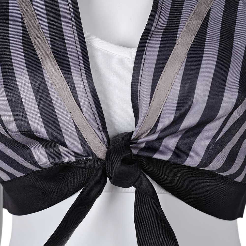 Final Fantasy VII Tifa Lockhart Black Striped Short-Sleeve Sun Protection Swimwear Cosplay Costume Outfits Halloween Carnival Suit