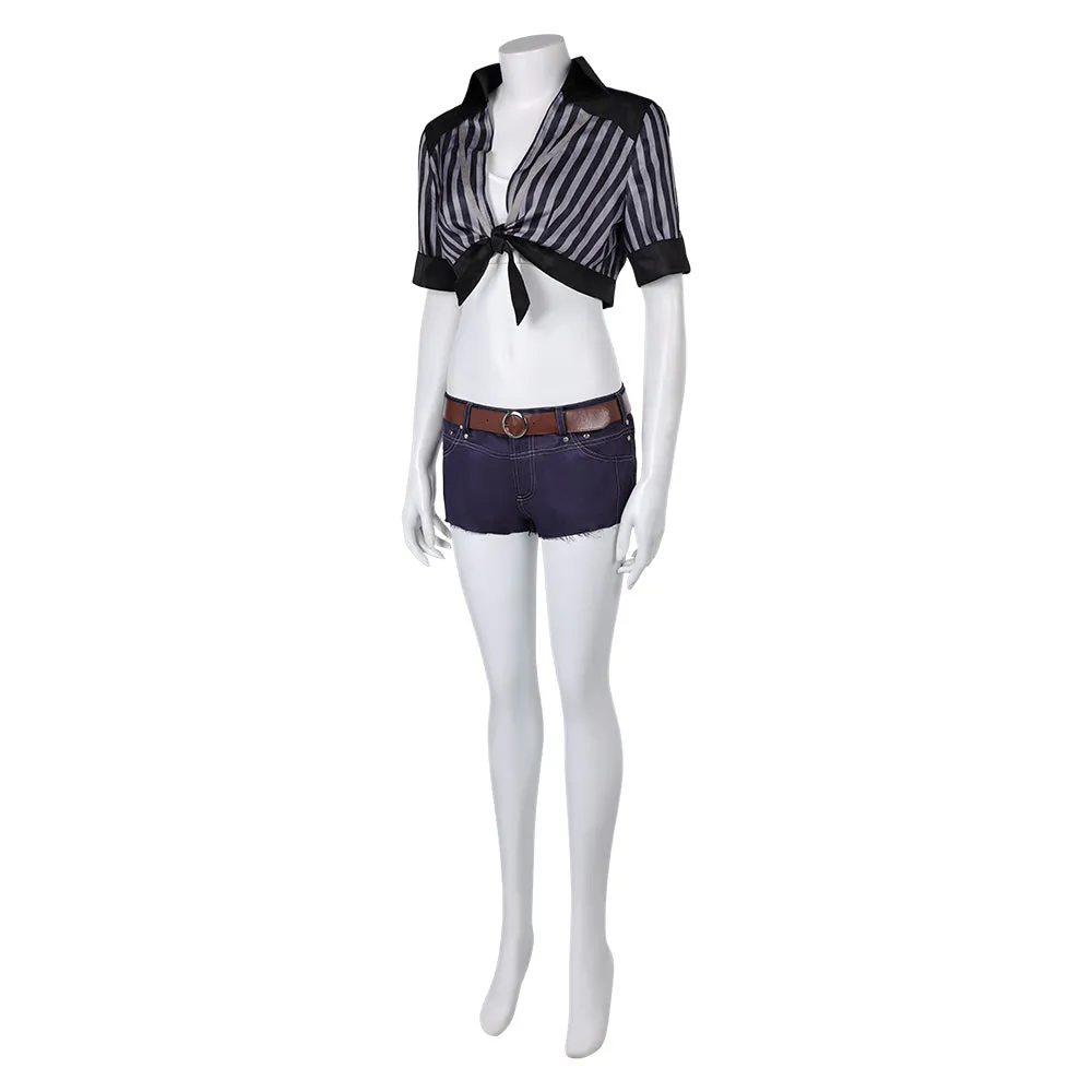 Final Fantasy VII Tifa Lockhart Black Striped Short-Sleeve Sun Protection Swimwear Cosplay Costume Outfits Halloween Carnival Suit