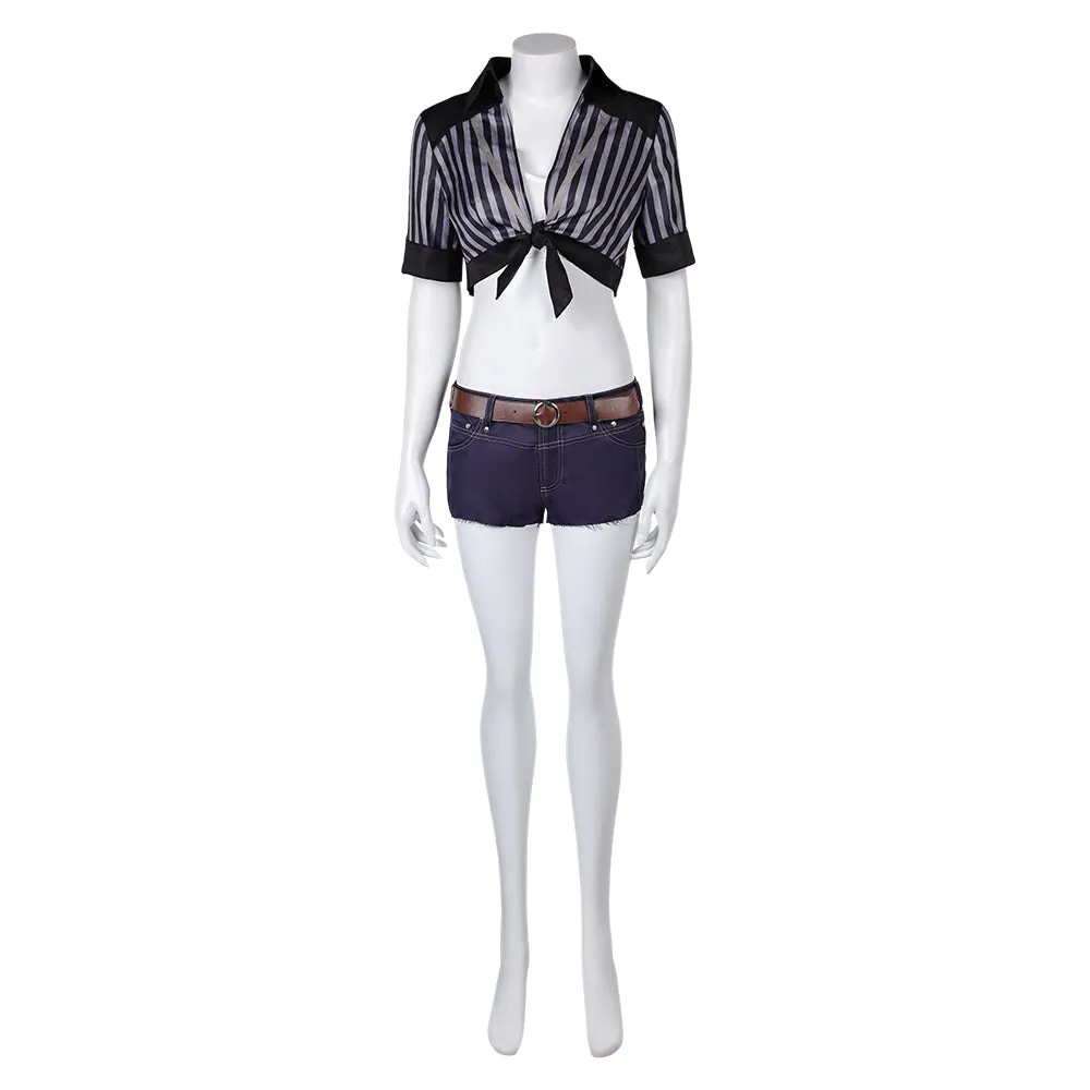 Final Fantasy VII Tifa Lockhart Black Striped Short-Sleeve Sun Protection Swimwear Cosplay Costume Outfits Halloween Carnival Suit