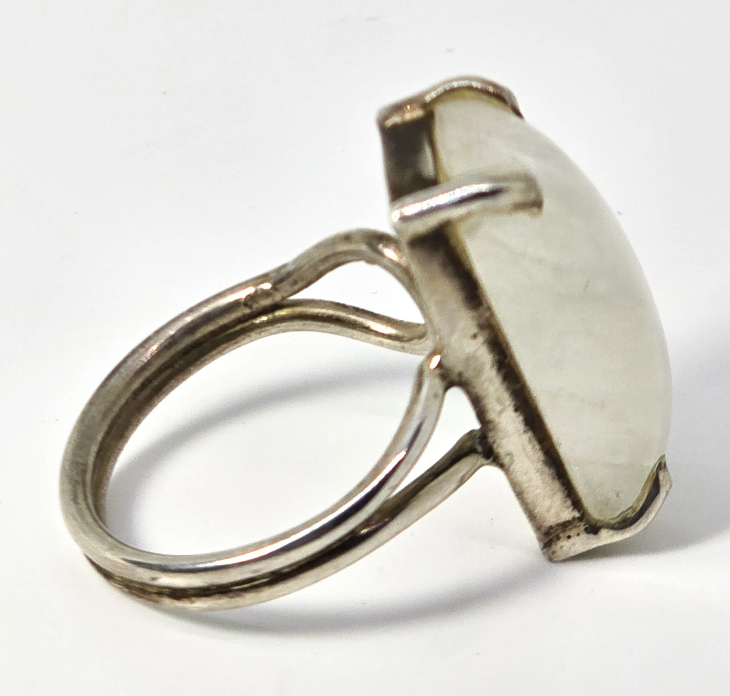 Flashy Blue Moonstone Large open style sterling silver adjustable ring size 7