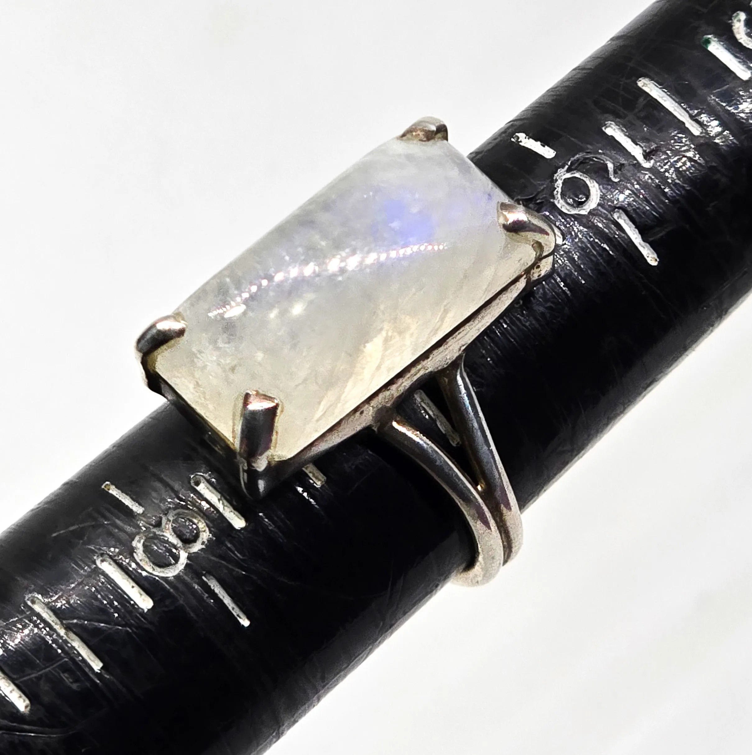 Flashy Blue Moonstone Large open style sterling silver adjustable ring size 7