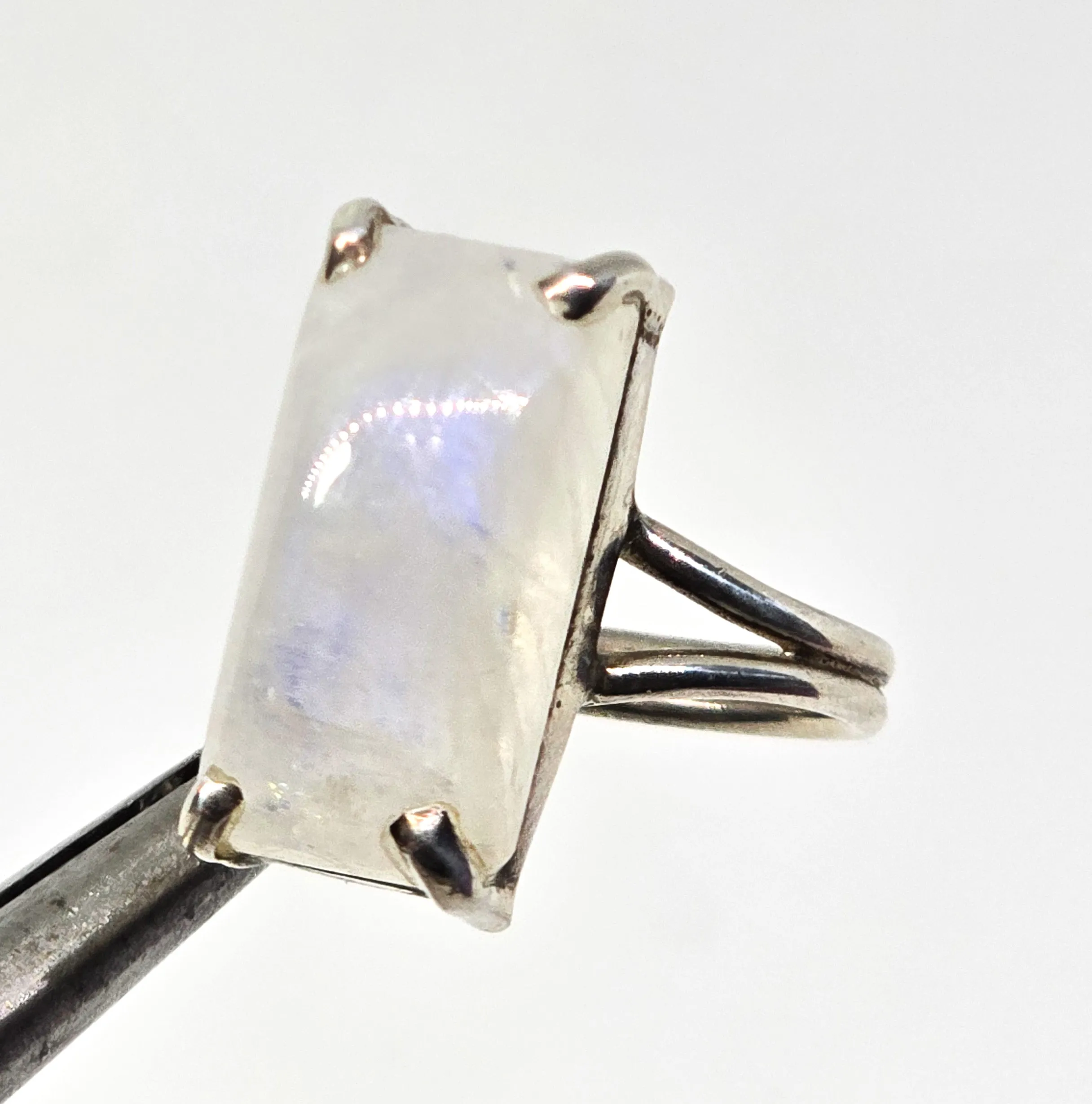 Flashy Blue Moonstone Large open style sterling silver adjustable ring size 7