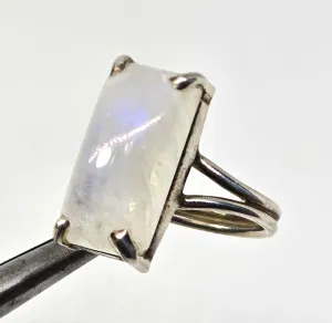 Flashy Blue Moonstone Large open style sterling silver adjustable ring size 7