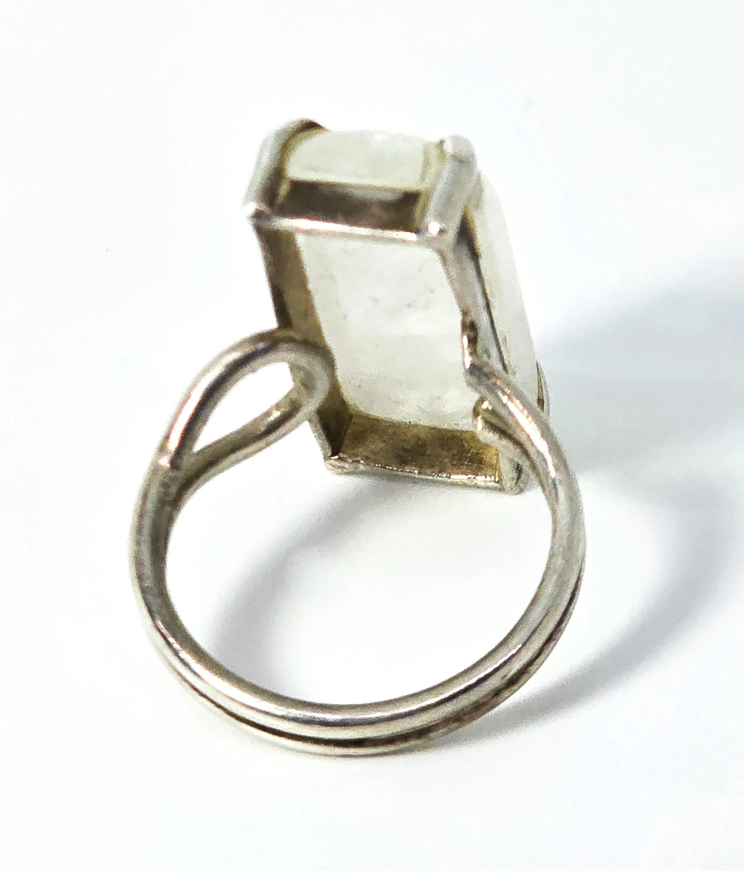 Flashy Blue Moonstone Large open style sterling silver adjustable ring size 7