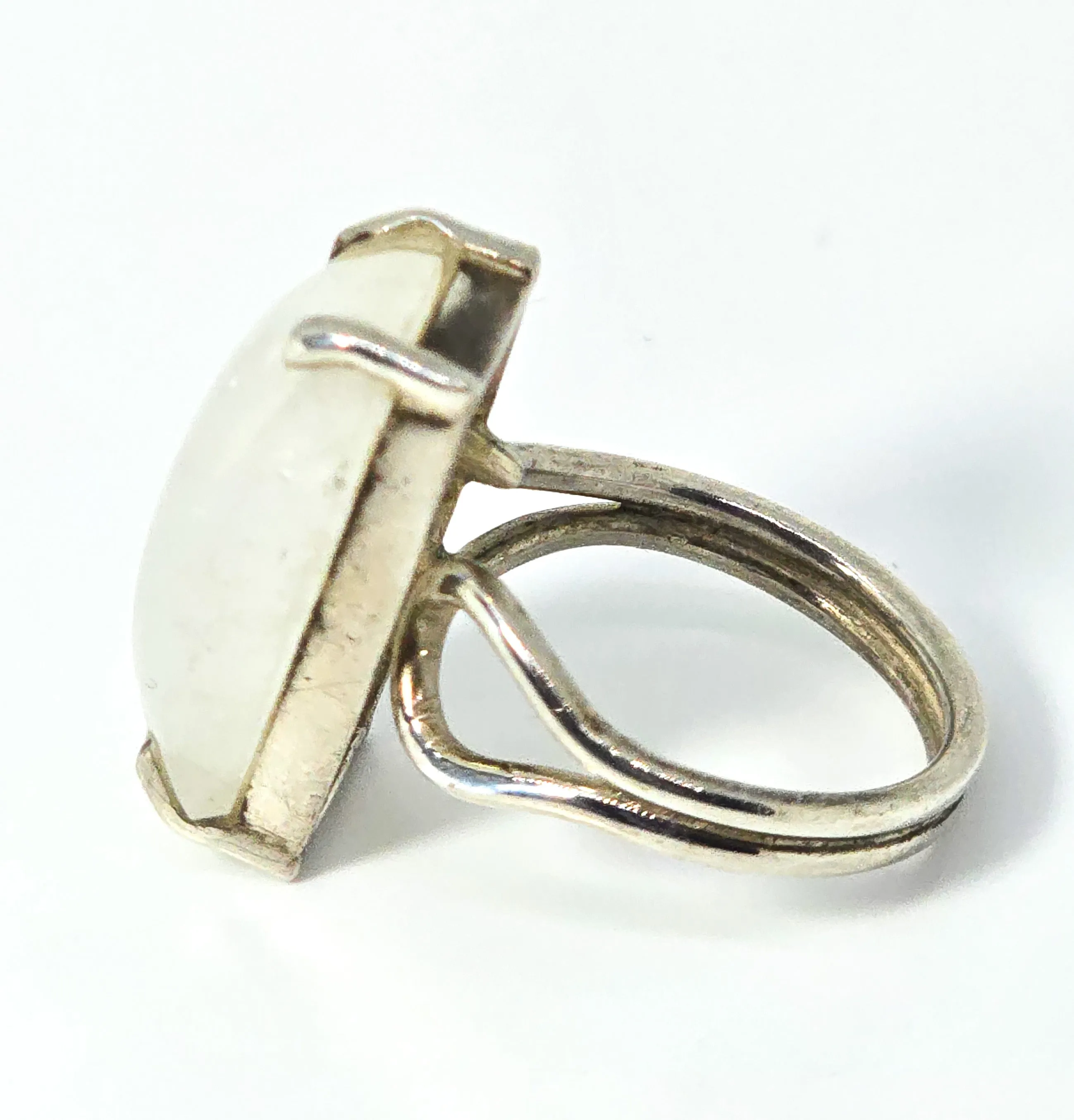 Flashy Blue Moonstone Large open style sterling silver adjustable ring size 7