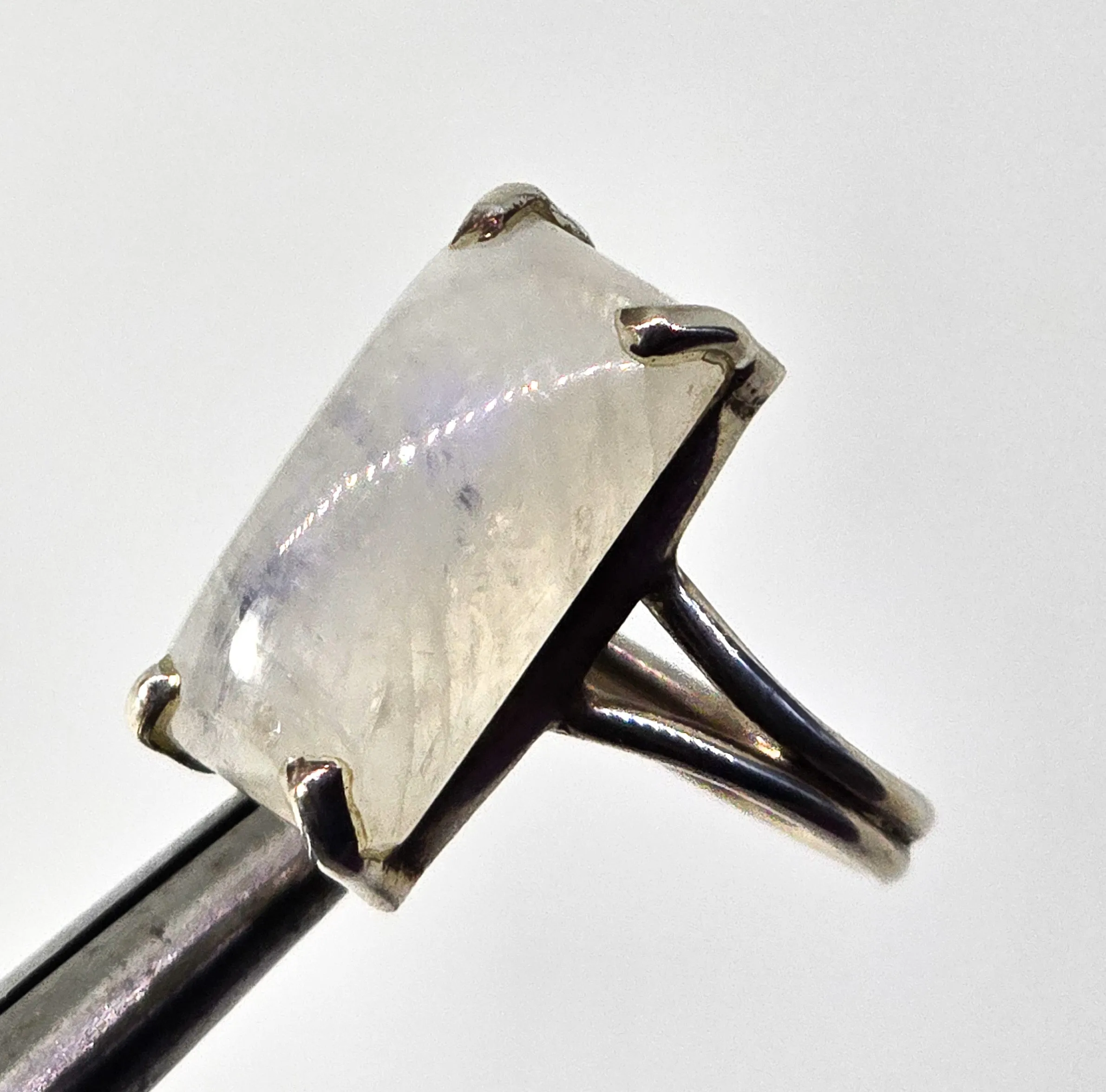 Flashy Blue Moonstone Large open style sterling silver adjustable ring size 7