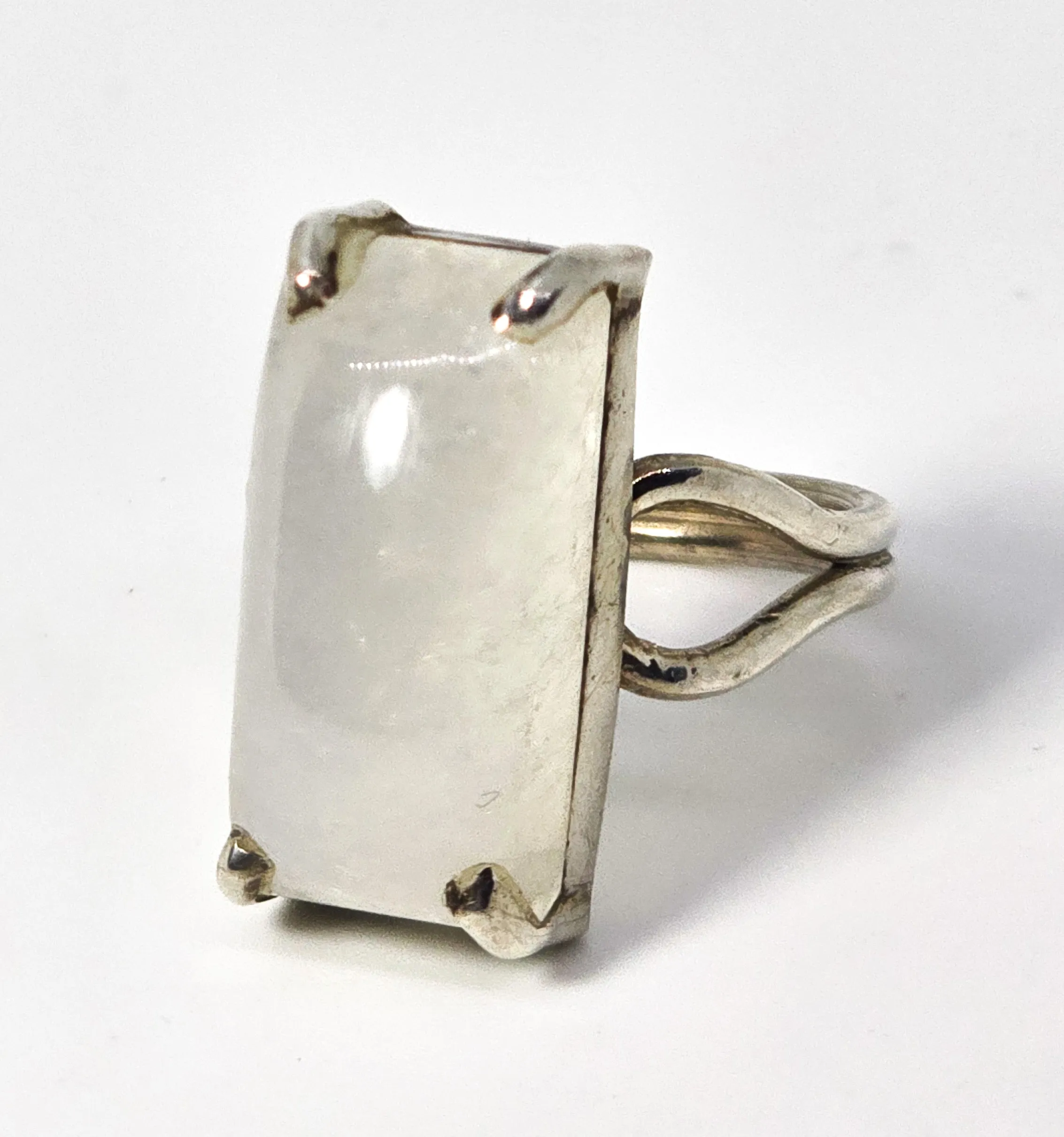 Flashy Blue Moonstone Large open style sterling silver adjustable ring size 7