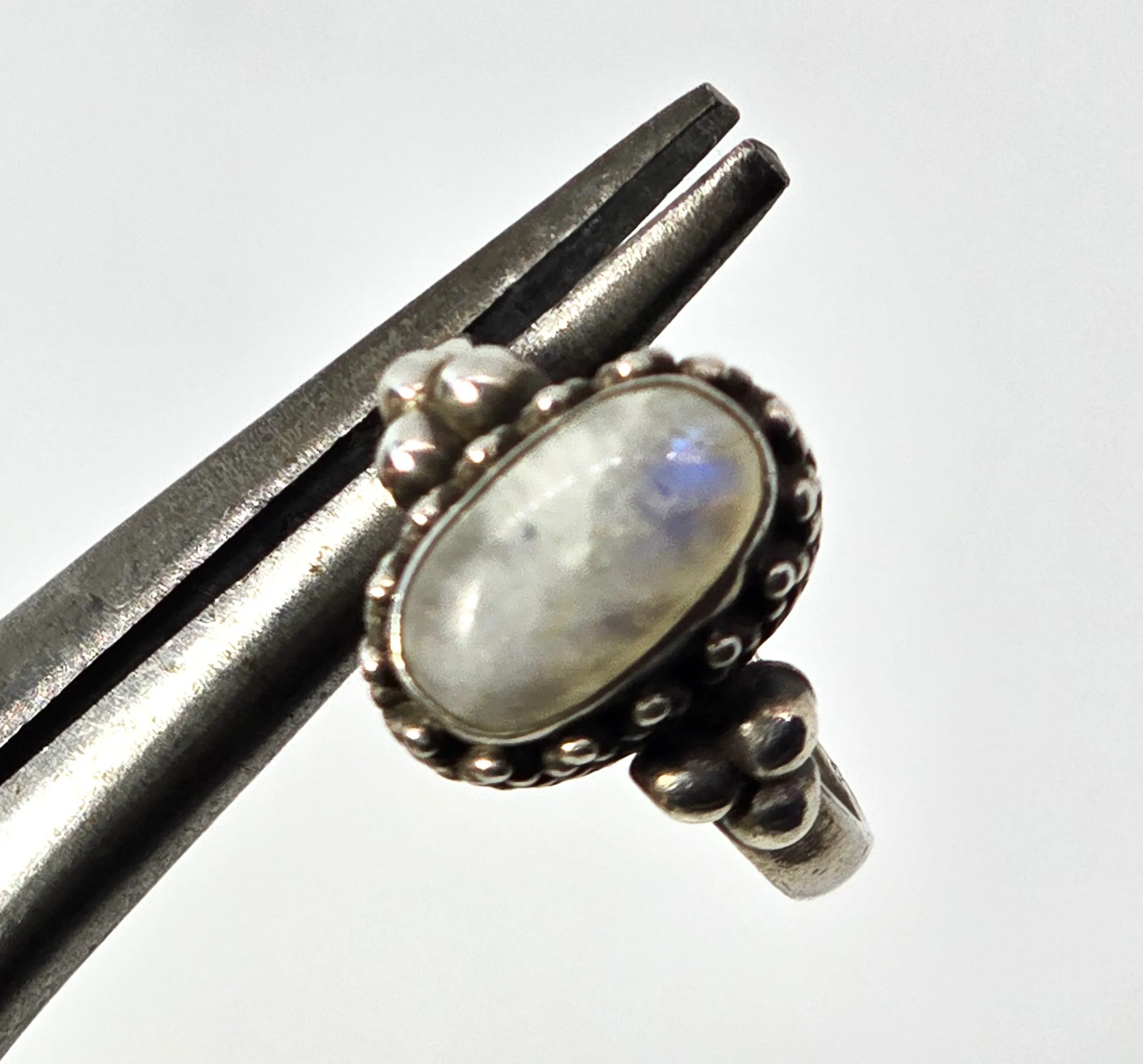 Flashy Blue Moonstone tribal Bali Balinese gemstone sterling silver ring size 6.5