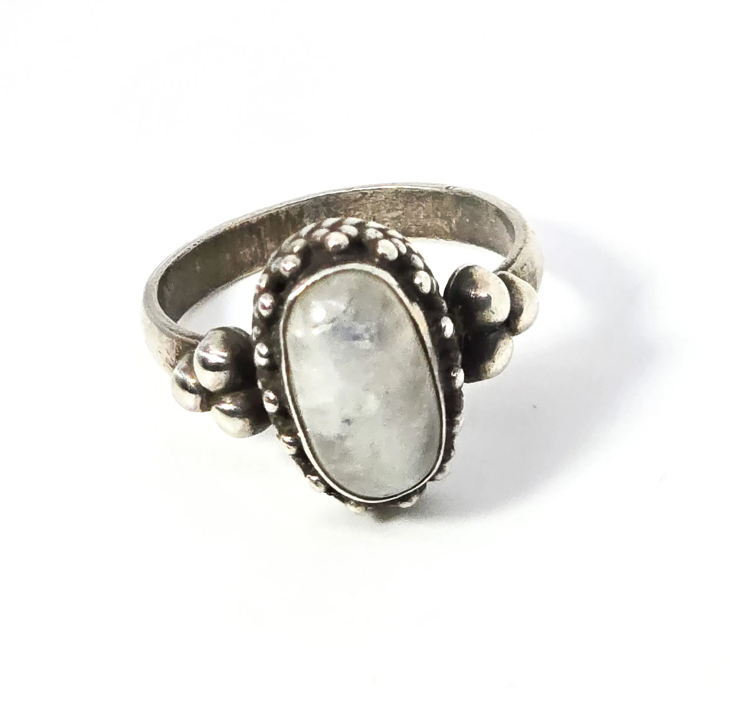 Flashy Blue Moonstone tribal Bali Balinese gemstone sterling silver ring size 6.5