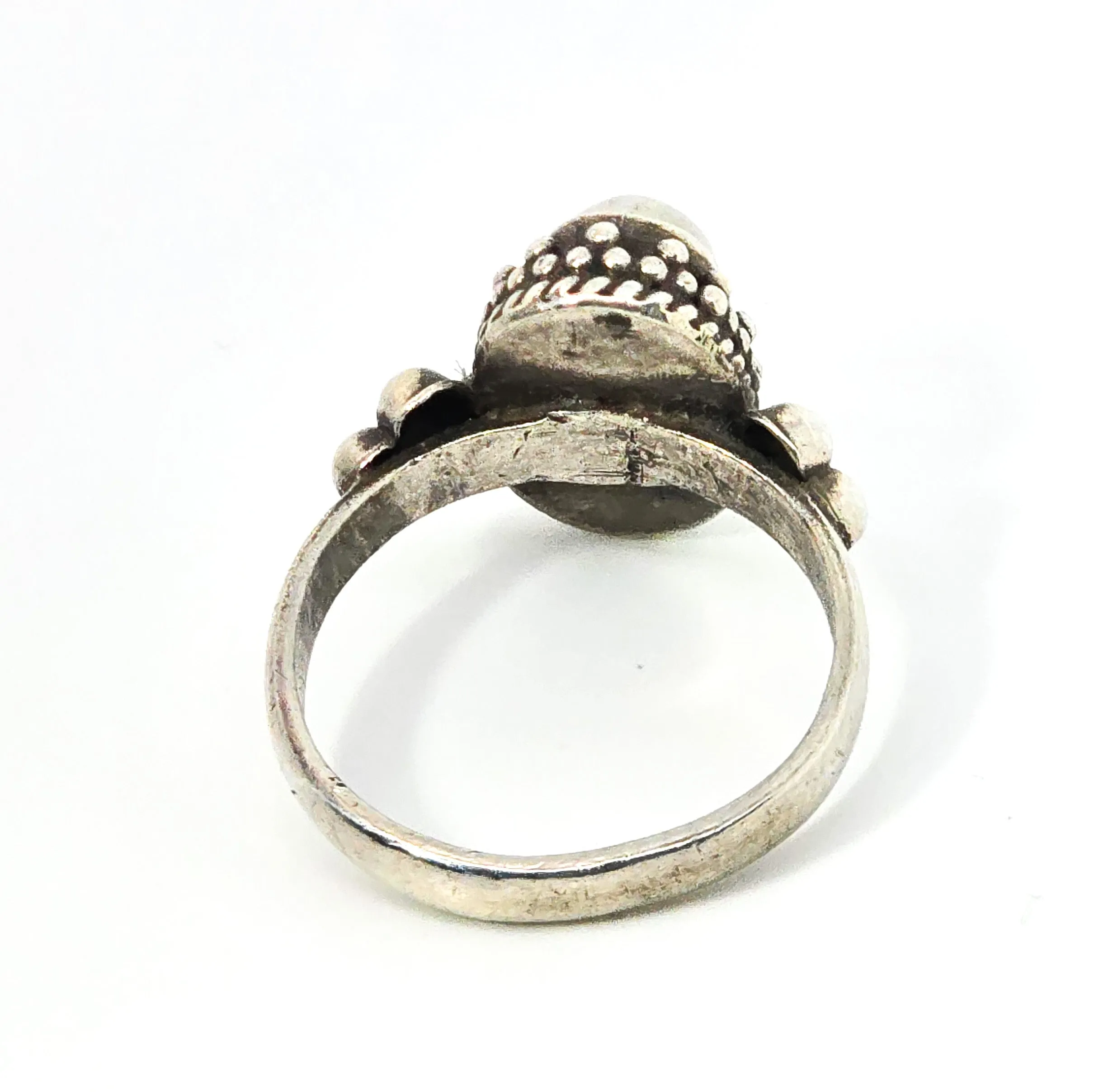 Flashy Blue Moonstone tribal Bali Balinese gemstone sterling silver ring size 6.5
