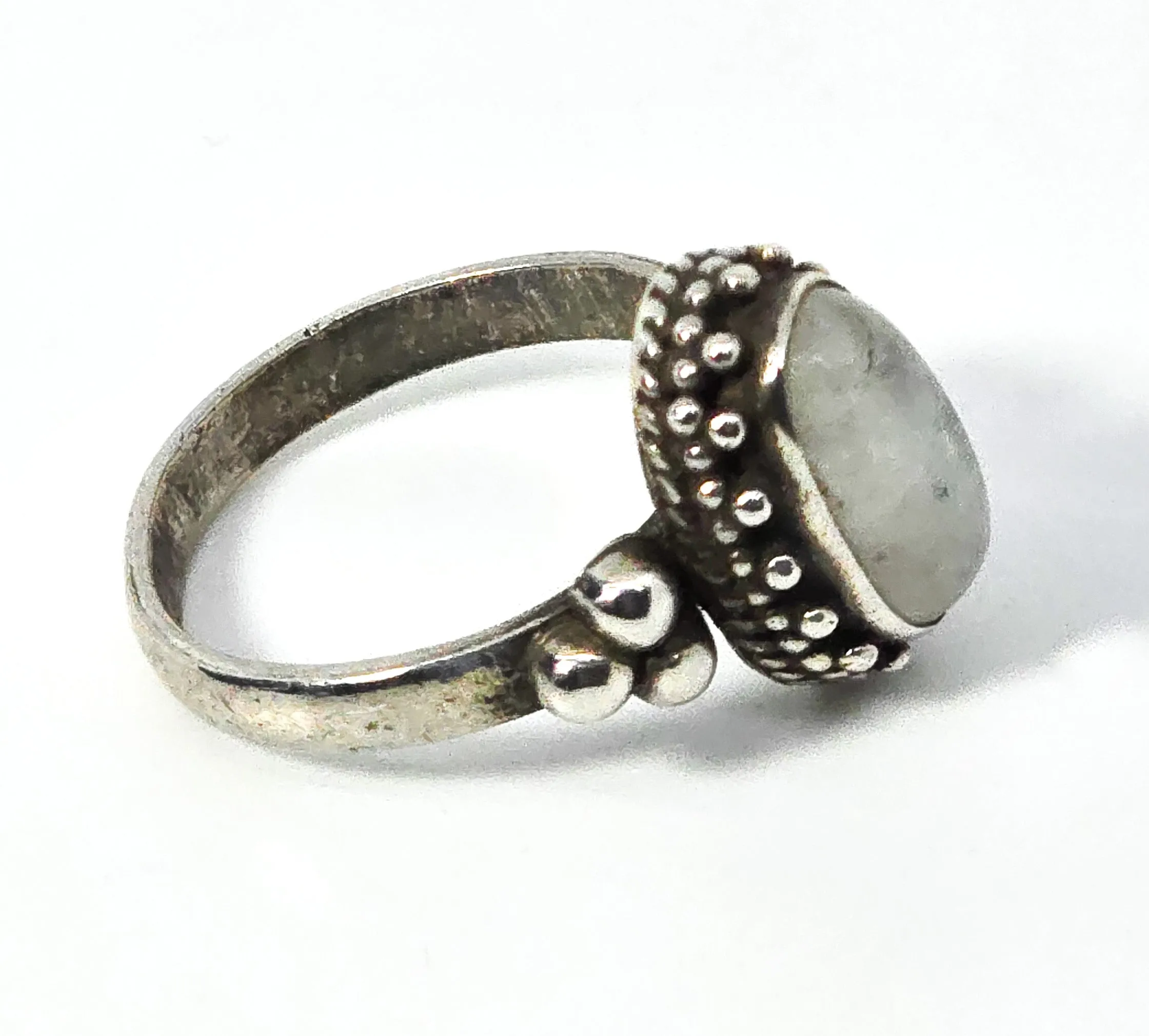 Flashy Blue Moonstone tribal Bali Balinese gemstone sterling silver ring size 6.5